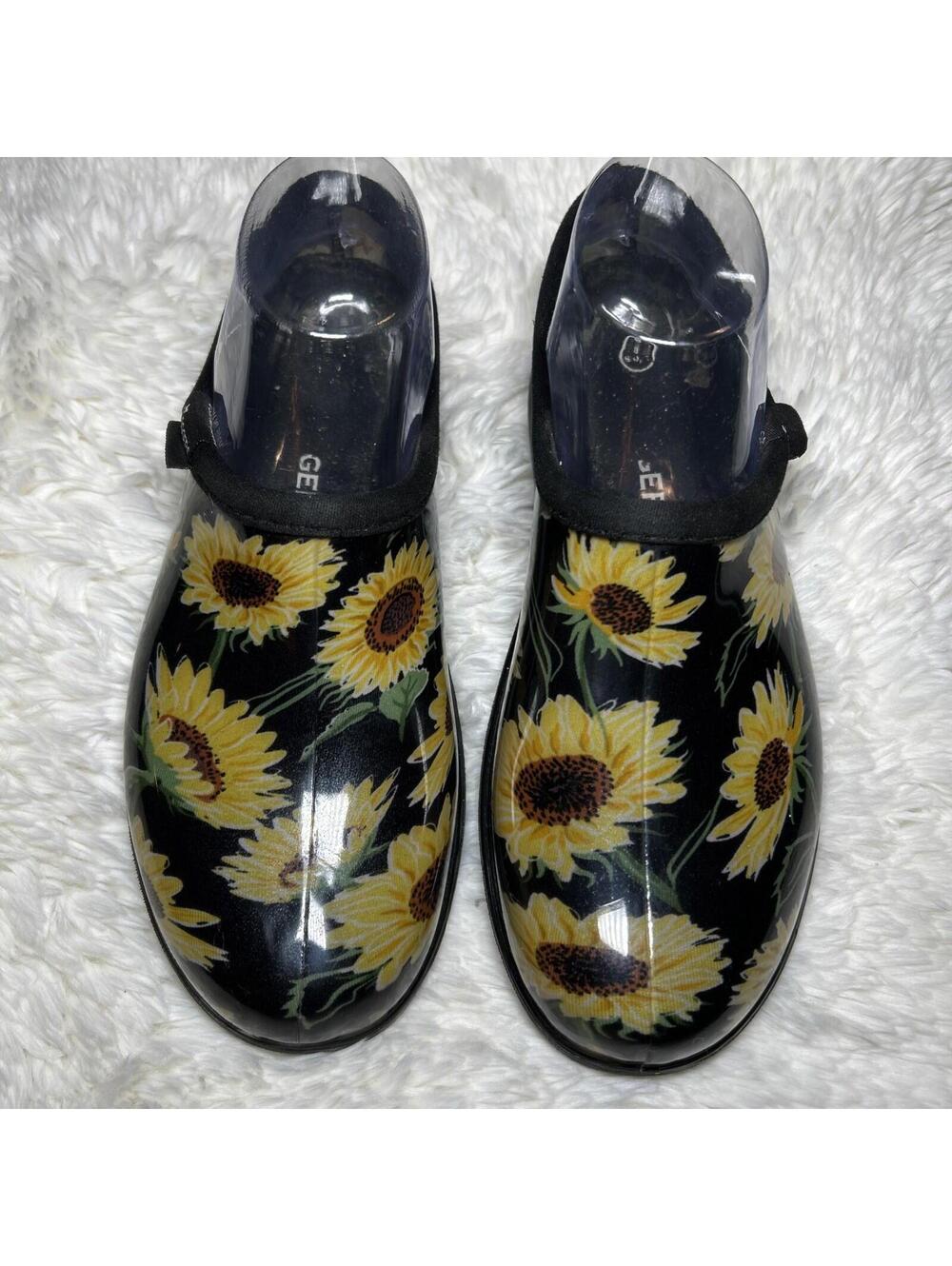 SLOGGERS Women’s Size 8 Waterproof Gardening Shoes Black Sunflowers Made in USA